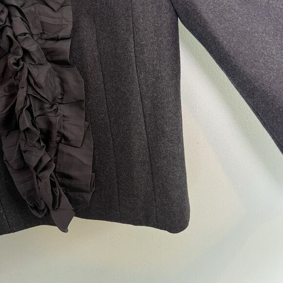 J Crew Womens Chimera Blazer Wool Silk Ruffle Trim Charcoal Gray Sz 4 office - Picture 5 of 13